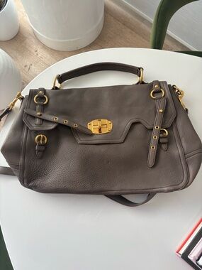 Miu Miu Taupe Leather Satchel with Gold Hardware
